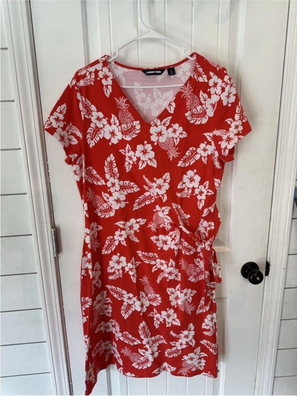 Lands' End Vibrant Red Dress with White Floral Design - Picture 6 of 6